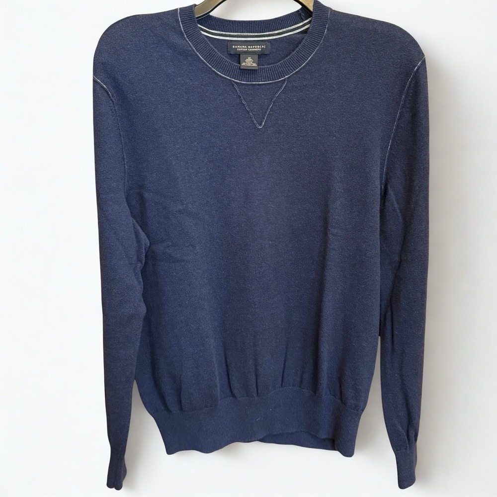 Banana‎ Republic Cotton Cashmere Sweater Blue Crewneck Pullover Old Money Mens M